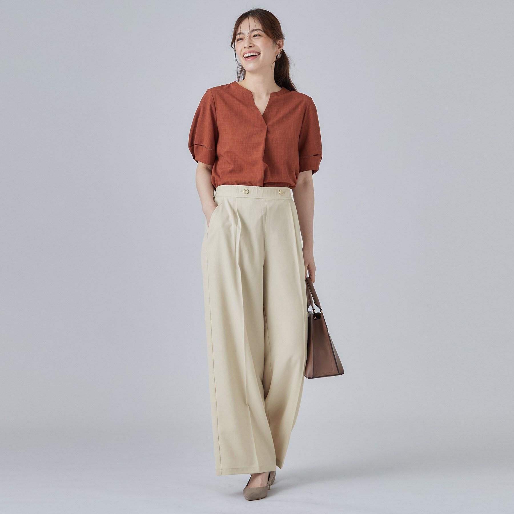 SHOO･LA･RUE「【洗濯後しわになりにくい/インせずきまる】シンプルだけど女性らしい 麻調スキッパーブラウス」|シャツ・ブラウス|