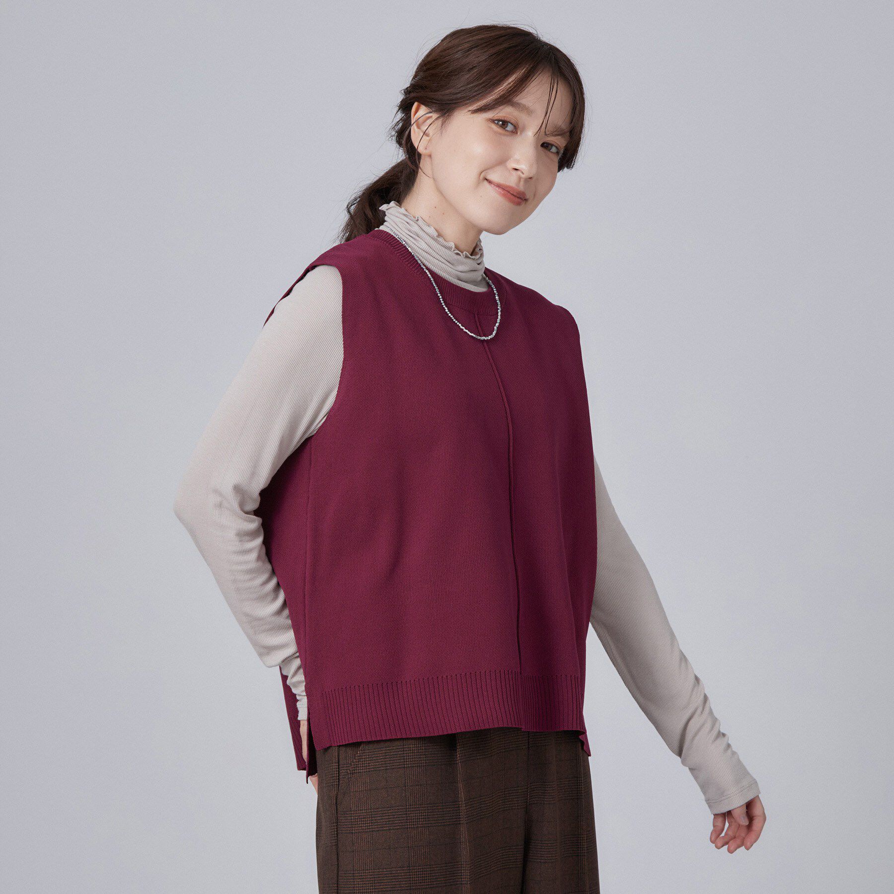 SHOO･LA･RUE「【2点セット/S-LL】着回し自在 スポンディッシュニットベスト＆フレアシャツ」|その他|