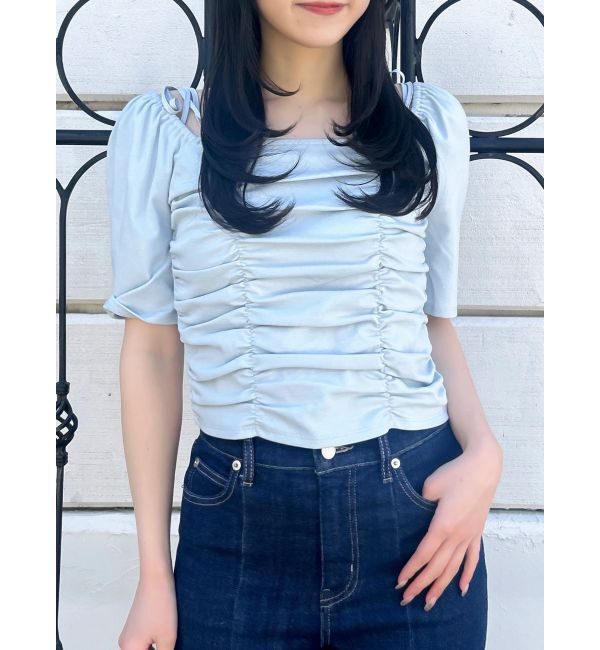 dazzlin「ギャザードロストリボントップス」|Tシャツ・カットソー|ブルー
