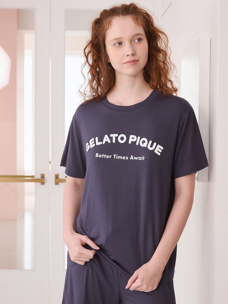gelato pique「【接触冷感】カジュアルレーヨンロゴTシャツ&ショートパンツセット」|ルームウェア|