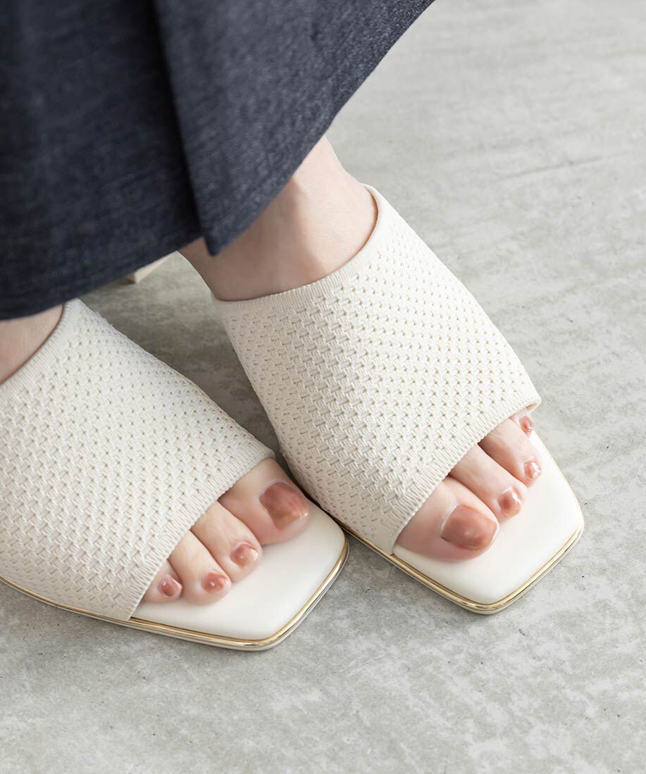  「チャンキーヒールニットミュールサンダル」|パンプス|