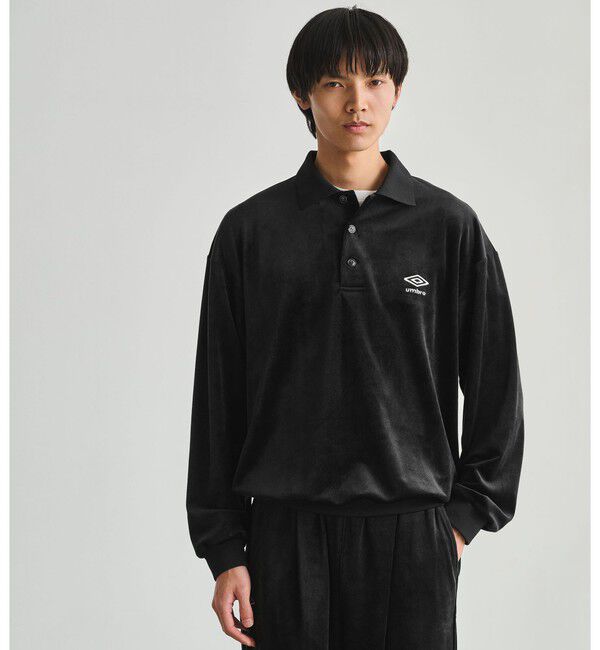 UNITED ARROWS green label relaxing「【別注】＜UMBRO＞ベロア 長袖 ポロシャツ」|ポロシャツ|BLACK