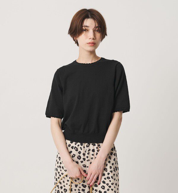 BEAUTY&YOUTH UNITED ARROWS「コットンスラブ スカラップ ニットプルオーバー ウォッシャブル」|ニット・セーター|BLACK
