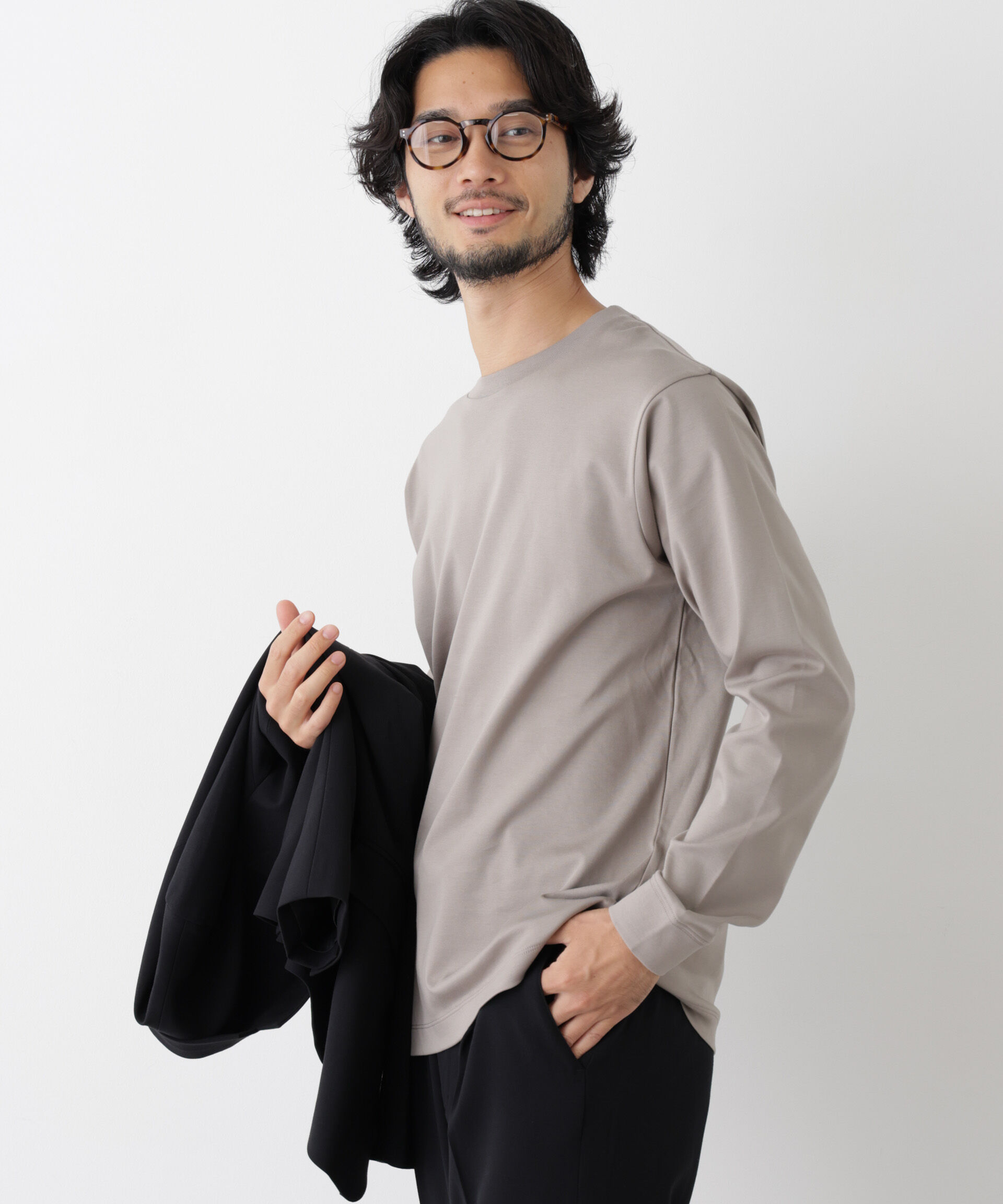 NANO universe「アンチスメルクルーネックTシャツ 長袖」|Tシャツ・カットソー|グレー