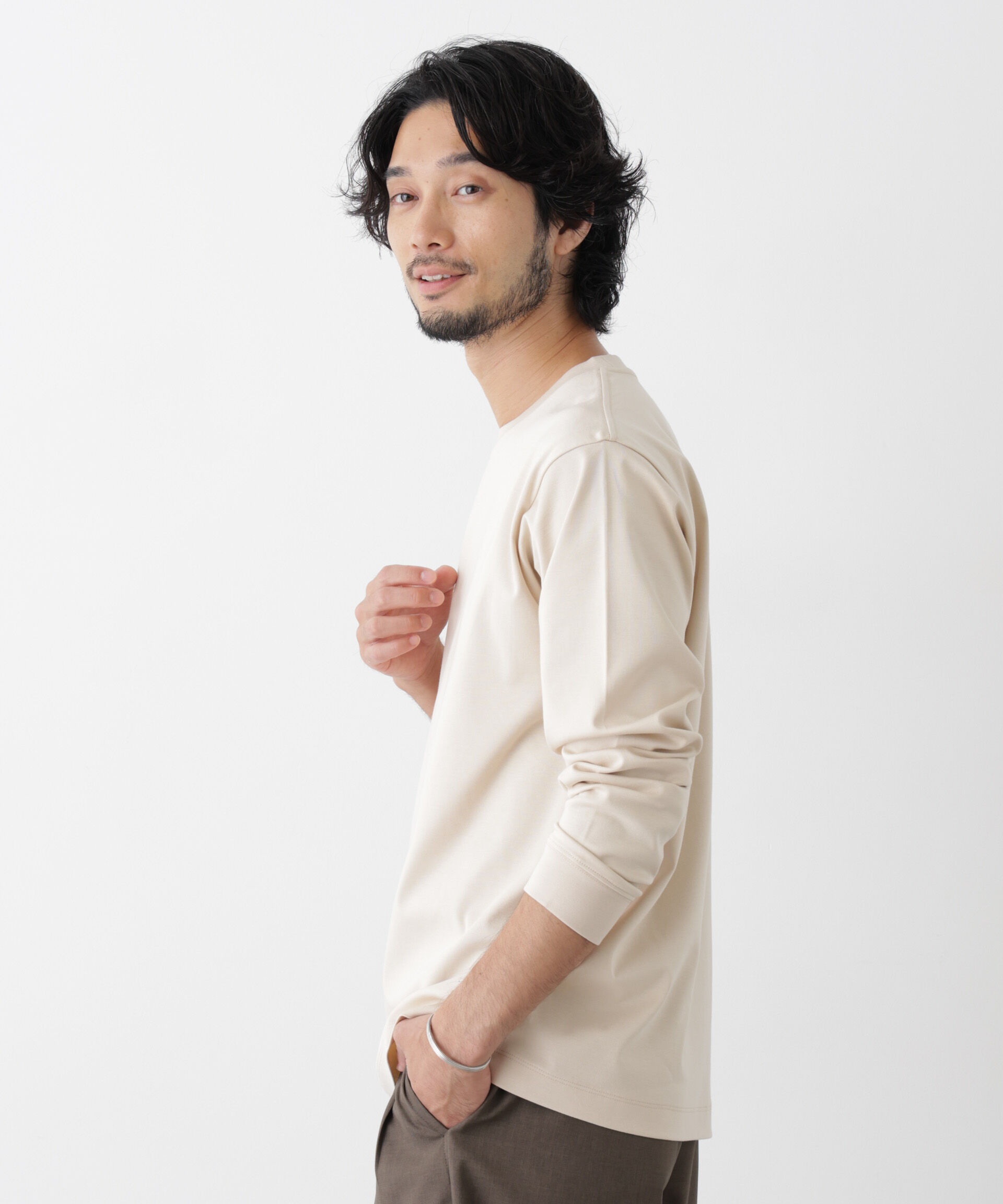 NANO universe「アンチスメルクルーネックTシャツ 長袖」|Tシャツ・カットソー|