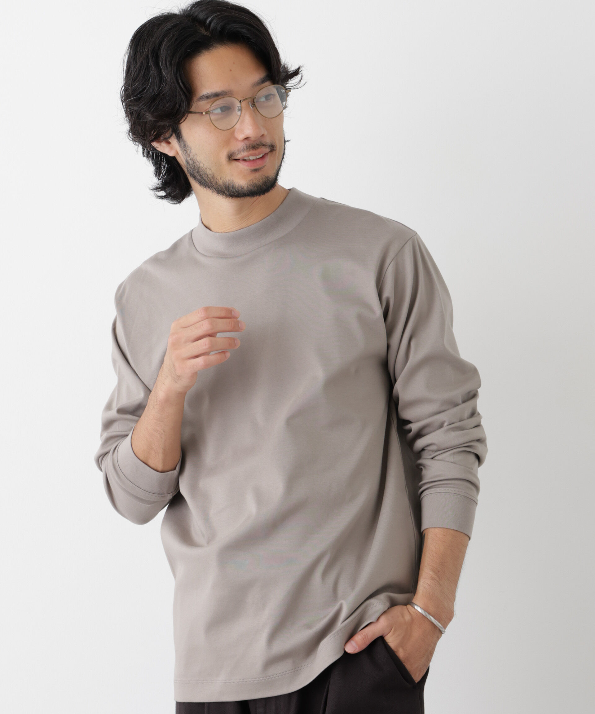 NANO universe「アンチスメルモックネックTシャツ 長袖」|Tシャツ・カットソー|