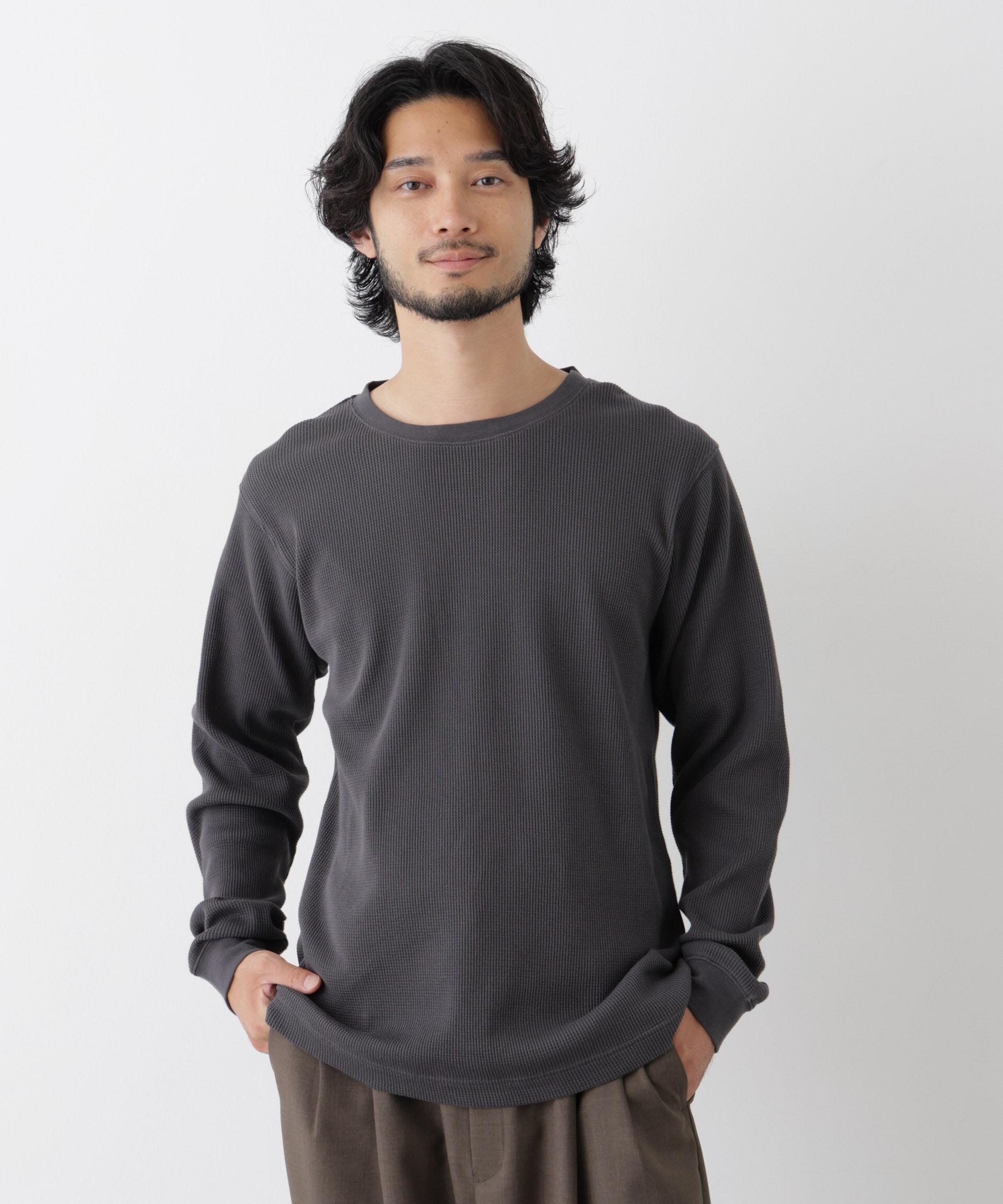 NANO universe「アンチスメルワッフル Tシャツ 長袖」|Tシャツ・カットソー|チャコール3