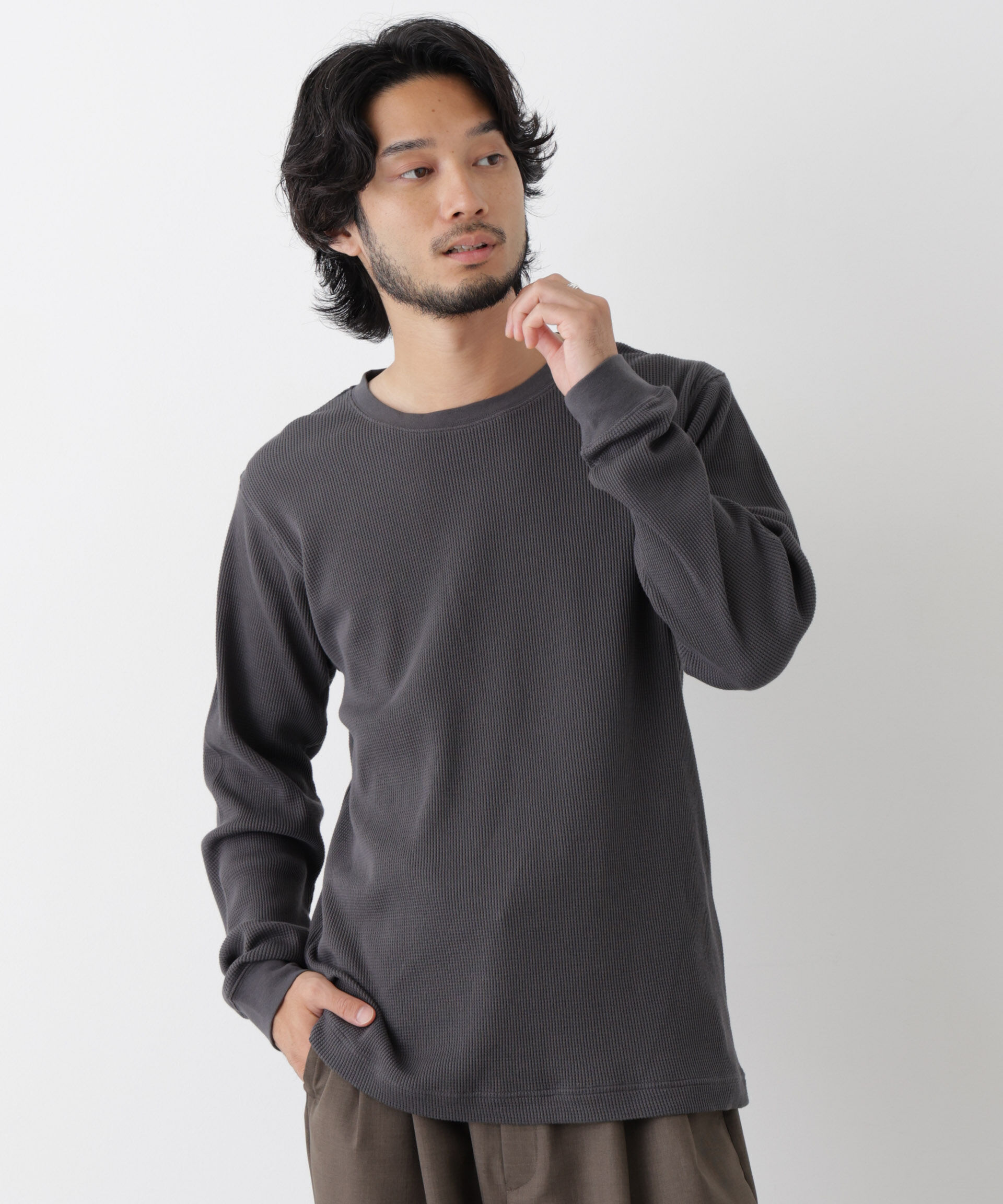 NANO universe「アンチスメルワッフル Tシャツ 長袖」|Tシャツ・カットソー|