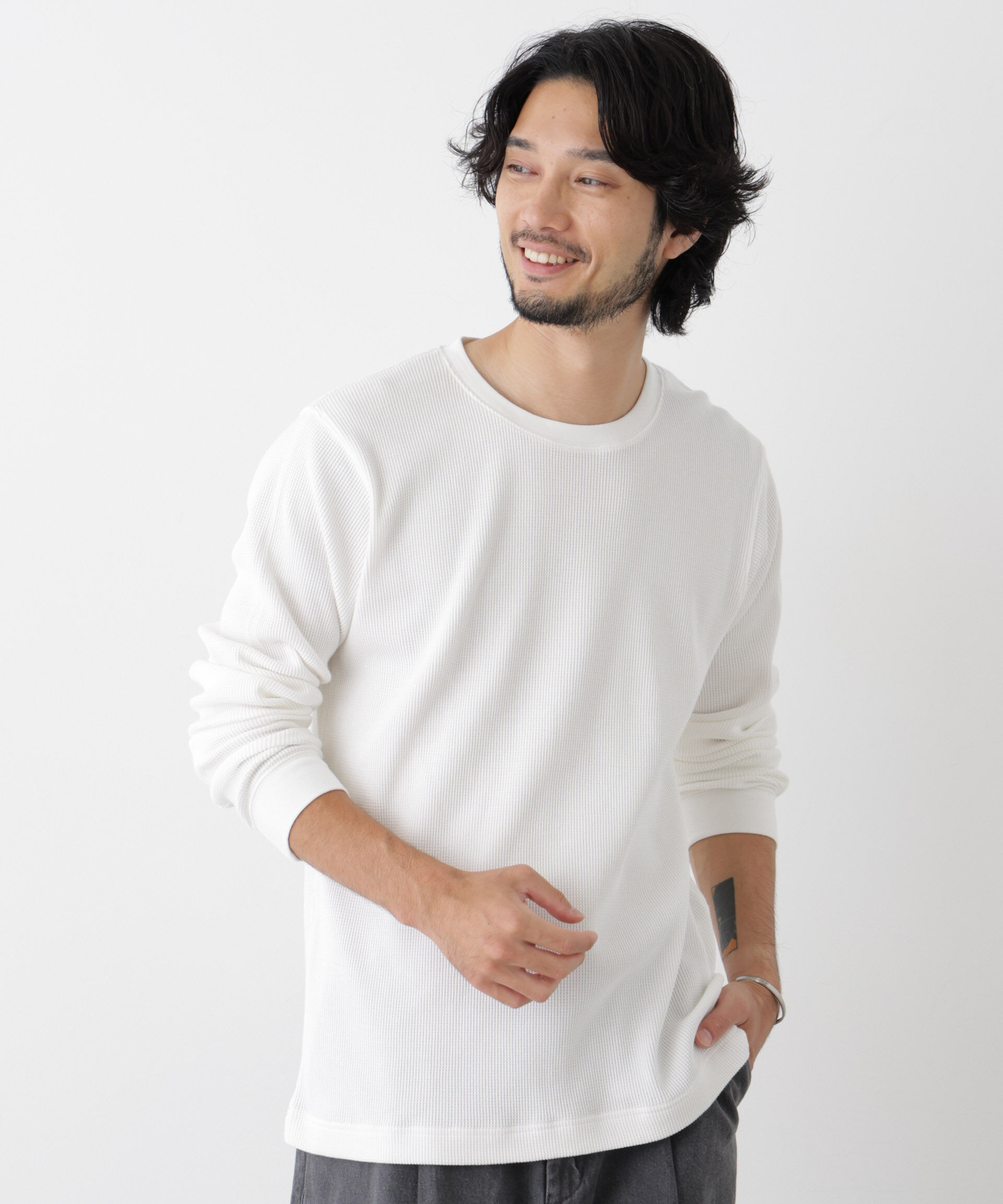 NANO universe「アンチスメルワッフル Tシャツ 長袖」|Tシャツ・カットソー|