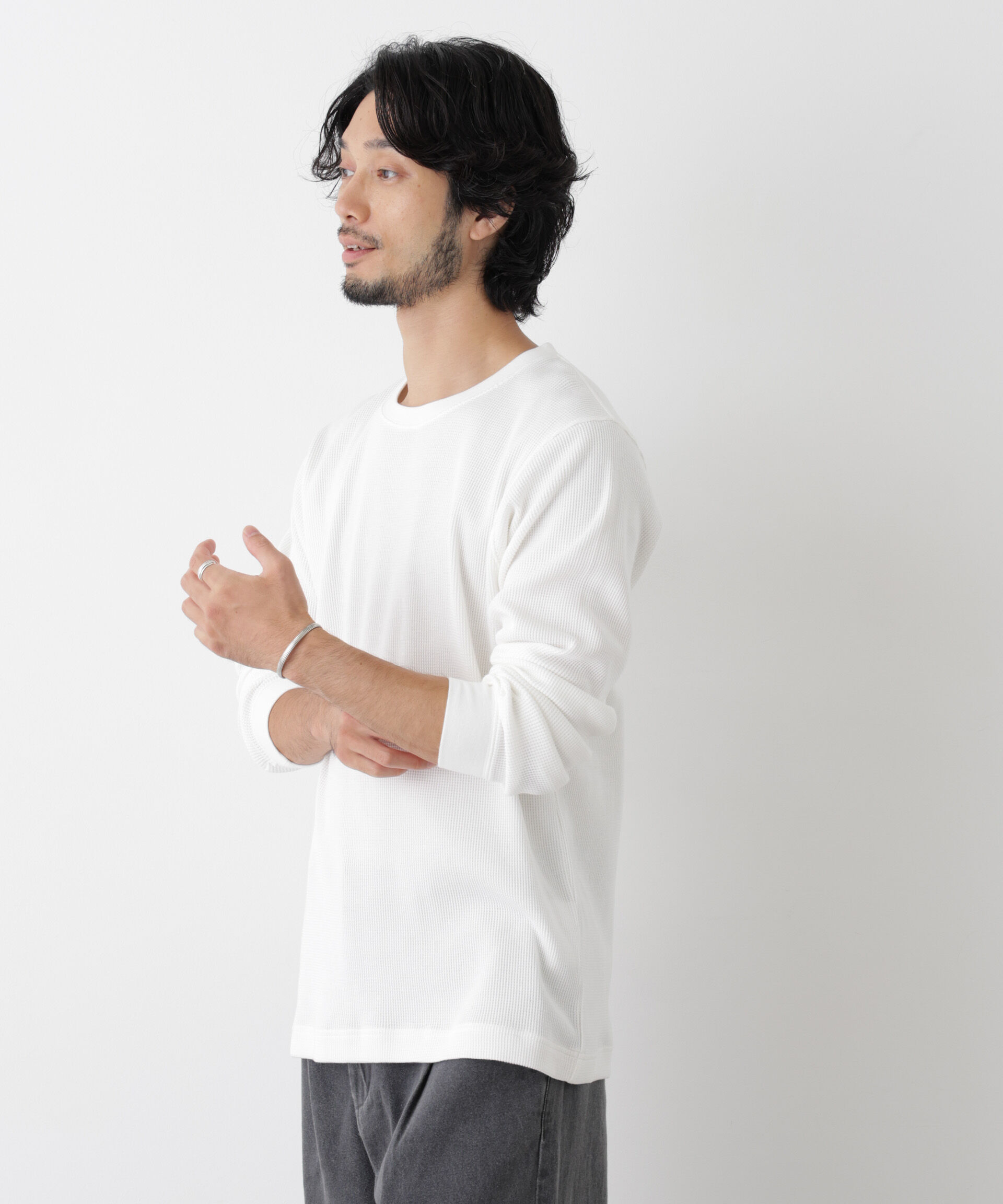 NANO universe「アンチスメルワッフル Tシャツ 長袖」|Tシャツ・カットソー|