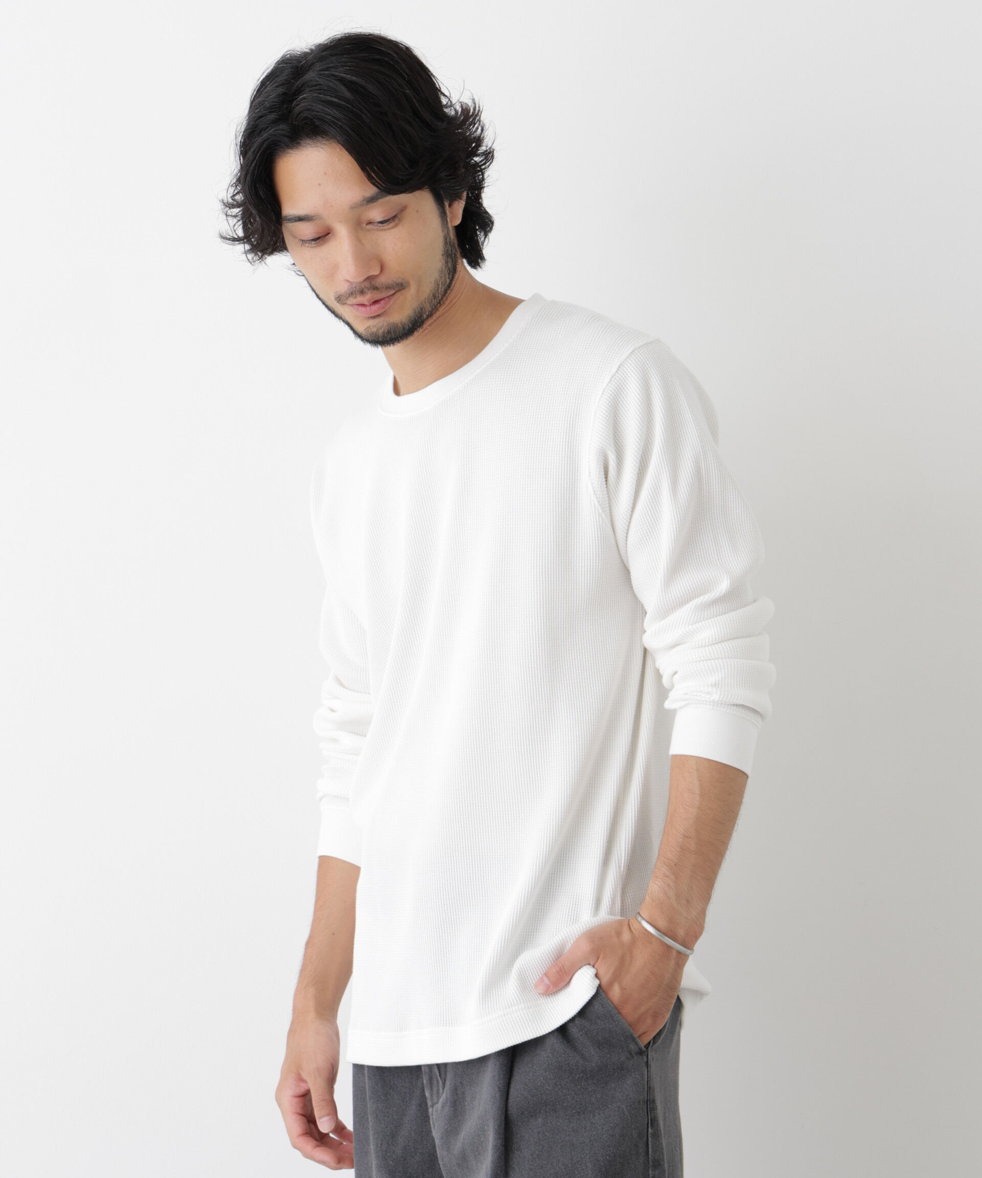 NANO universe「アンチスメルワッフル Tシャツ 長袖」|Tシャツ・カットソー|