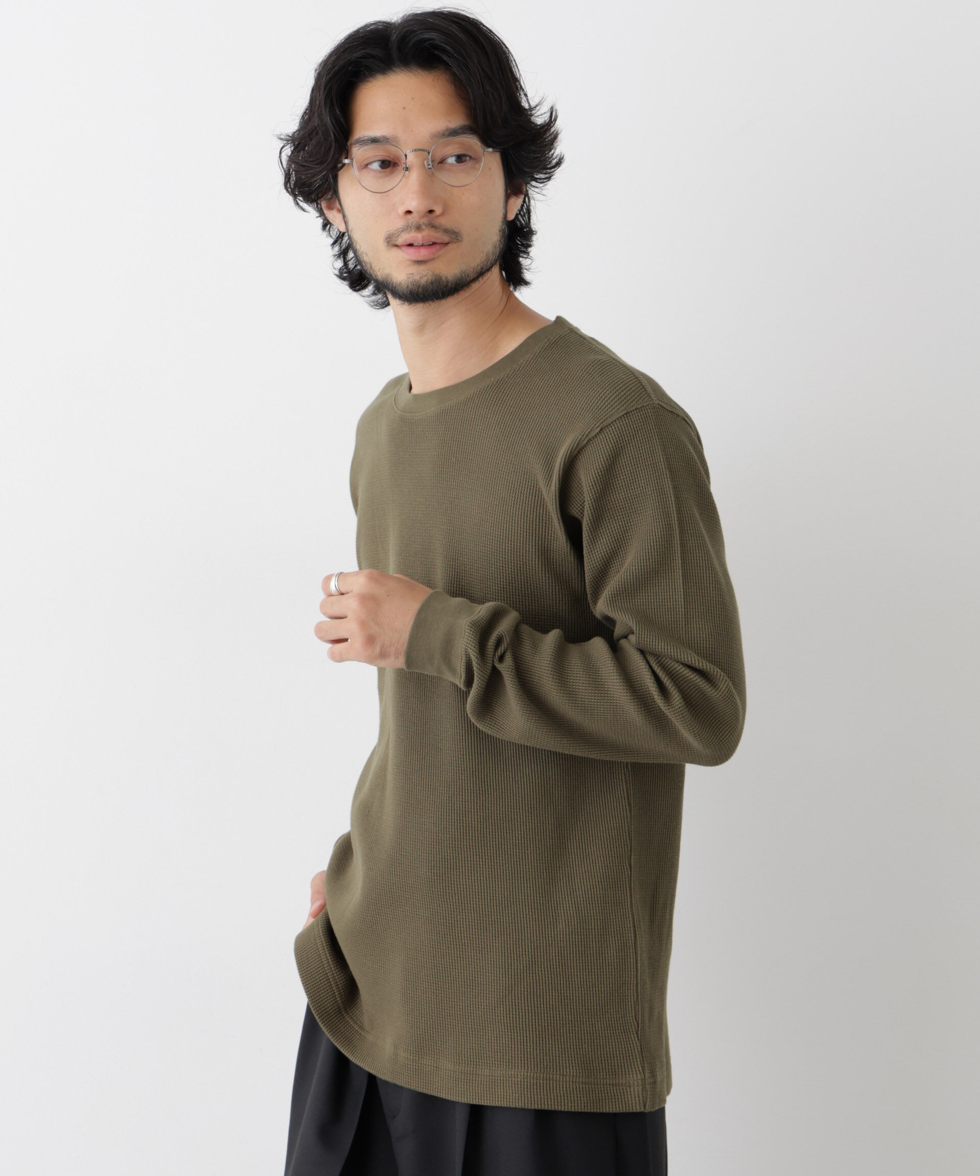 NANO universe「アンチスメルワッフル Tシャツ 長袖」|Tシャツ・カットソー|