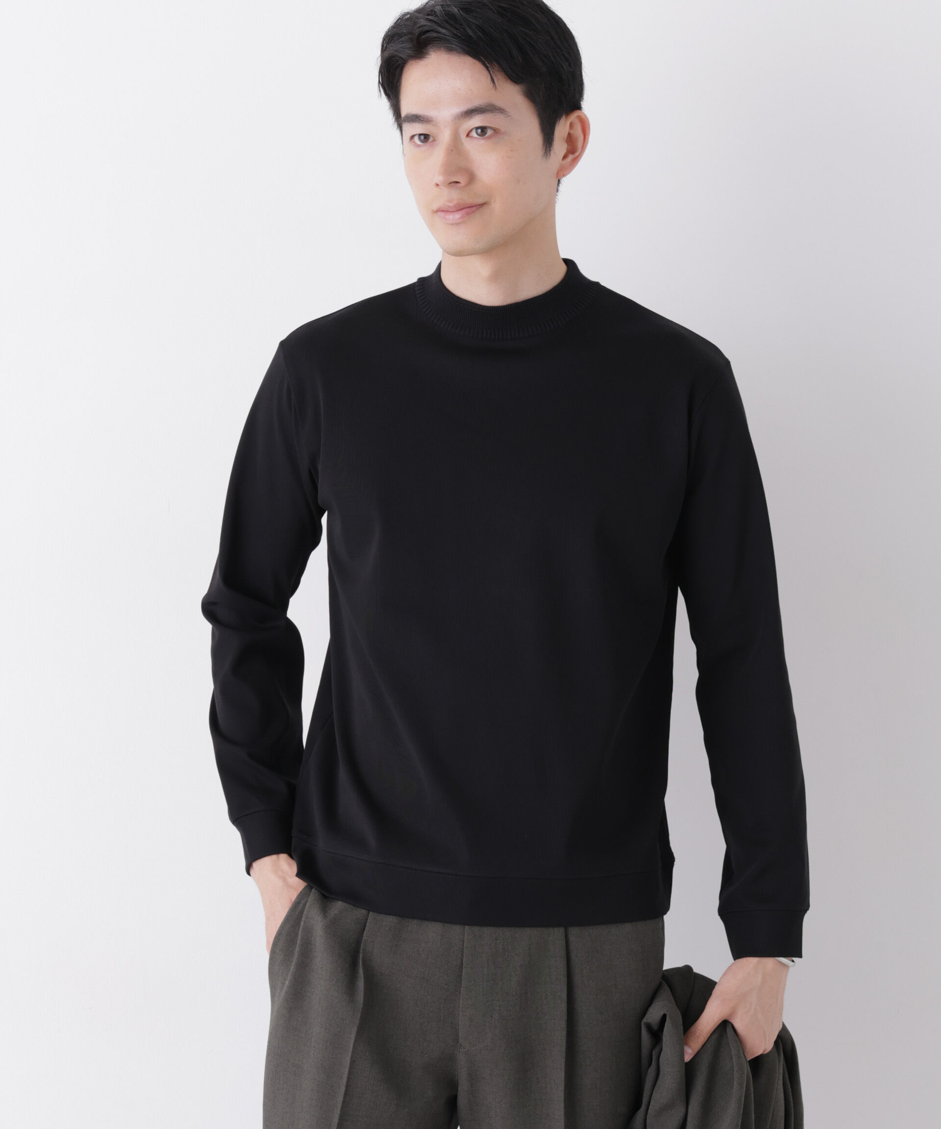 NANO universe「「FORMAL JERSEY」Plus デザインモックネック」|Tシャツ・カットソー|ブラック