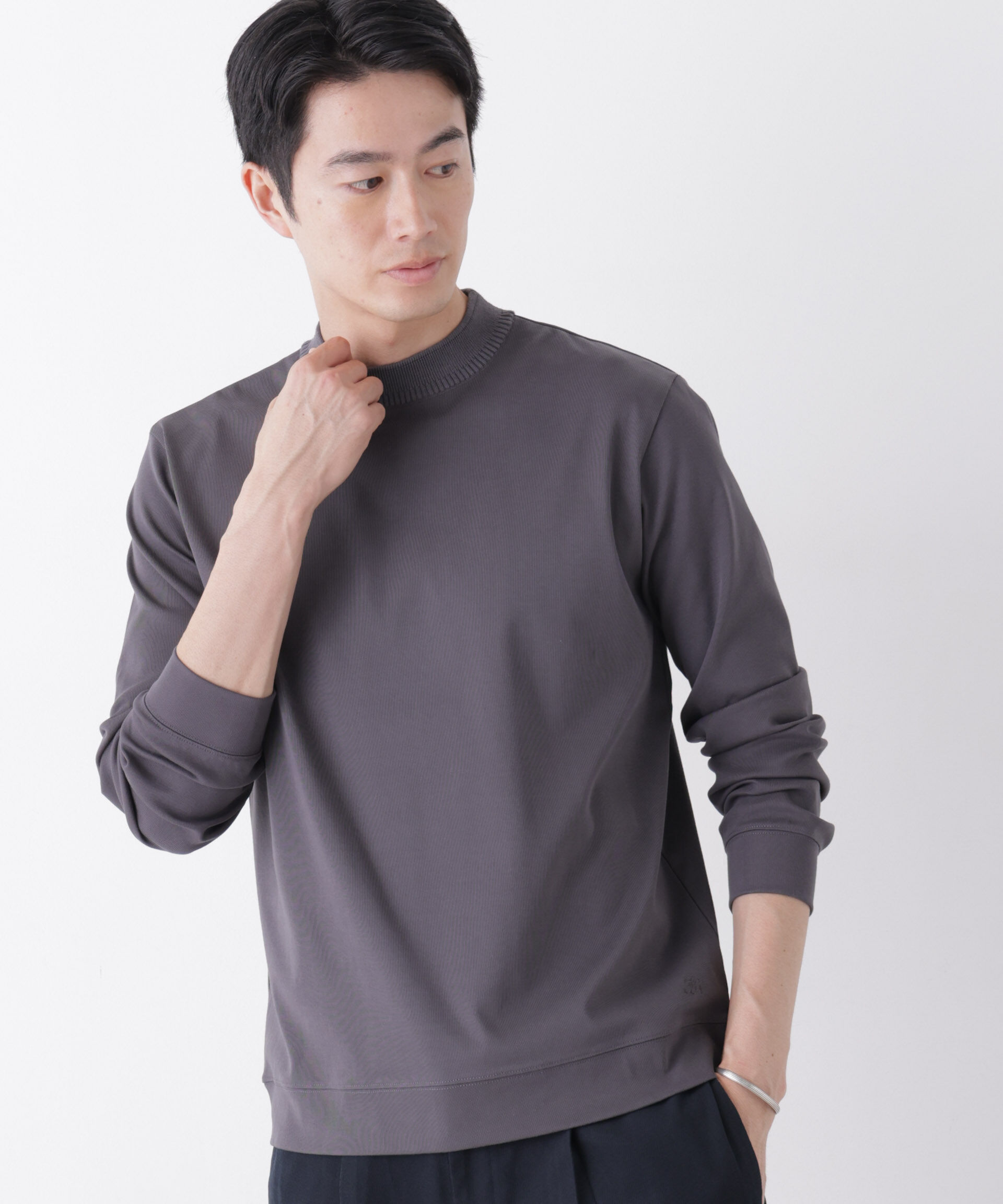 NANO universe「「FORMAL JERSEY」Plus デザインモックネック」|Tシャツ・カットソー|チャコール3