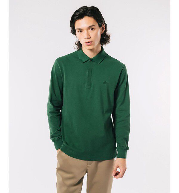 LACOSTE「比翼フロントロングスリーブポロシャツ」|ポロシャツ|グリーン