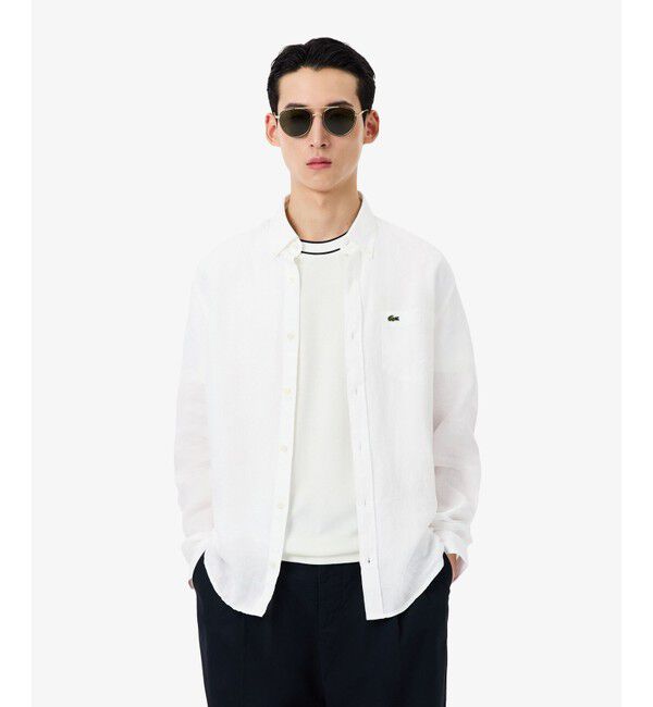LACOSTE「リネンボタンダウン長袖シャツ」|シャツ・ブラウス|ホワイト