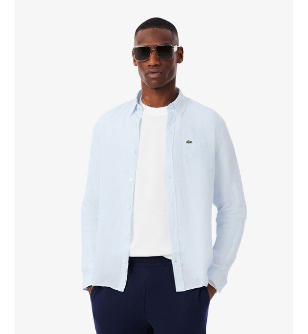 LACOSTE「リネンボタンダウン長袖シャツ」|シャツ・ブラウス|ライトブルー
