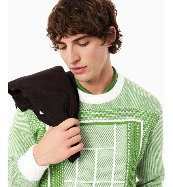 LACOSTE「テニスコートモチーフ ジャカードニットセーター」|ニット・セーター|