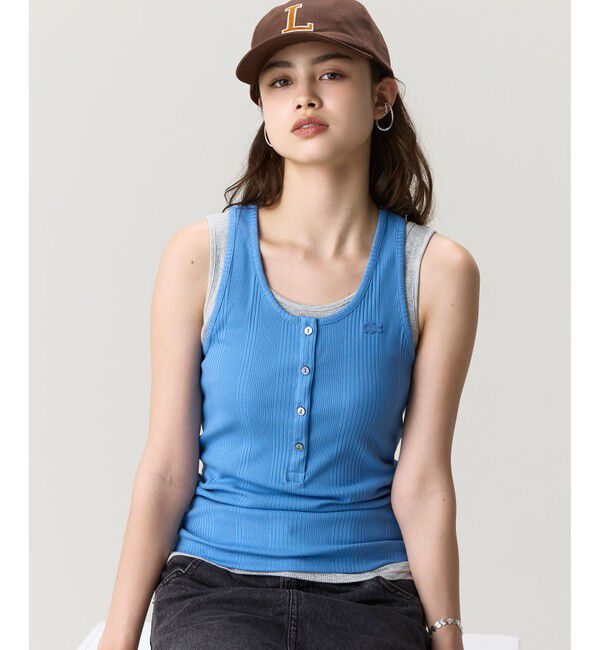 LACOSTE「フロントボタン ランダムピッチリブニットタンクトップ」|タンクトップ|