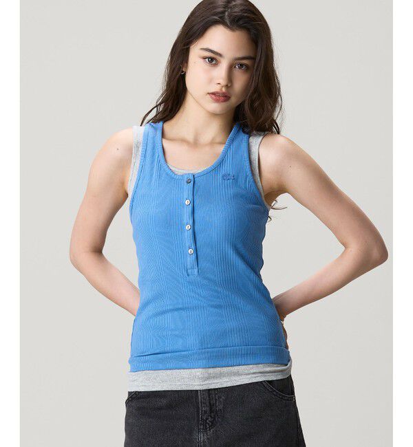 LACOSTE「フロントボタン ランダムピッチリブニットタンクトップ」|タンクトップ|