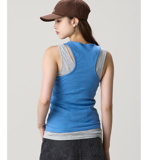 LACOSTE「フロントボタン ランダムピッチリブニットタンクトップ」|タンクトップ|