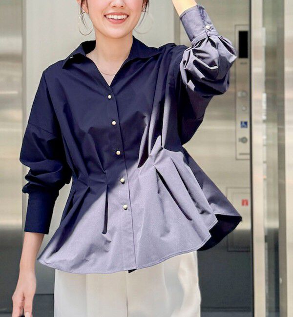 NOLLEY'S「【WEB＆一部店舗限定カラー】【GOODS BUYER 石田別注カラー】ストレッチタフタスキッパータックシャツ」|シャツ・ブラウス|ネイビー