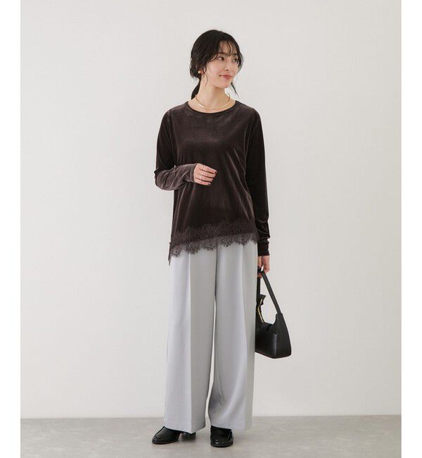 VIS「リブベロアアシンメトリー裾レーストップス」|Tシャツ・カットソー|