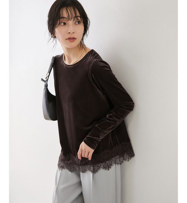 VIS「リブベロアアシンメトリー裾レーストップス」|Tシャツ・カットソー|