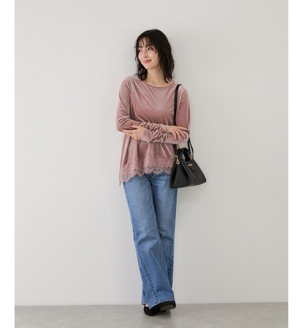VIS「リブベロアアシンメトリー裾レーストップス」|Tシャツ・カットソー|