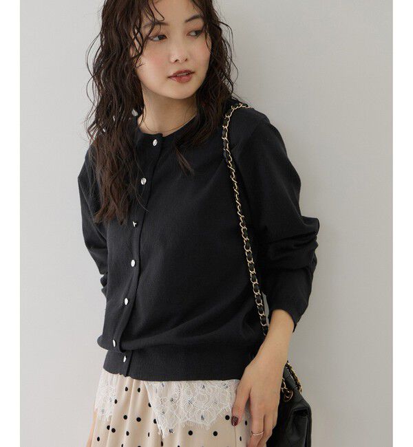 VIS「【WEB限定】裾レースドッキングクルーネックカーディガン」|カーディガン|