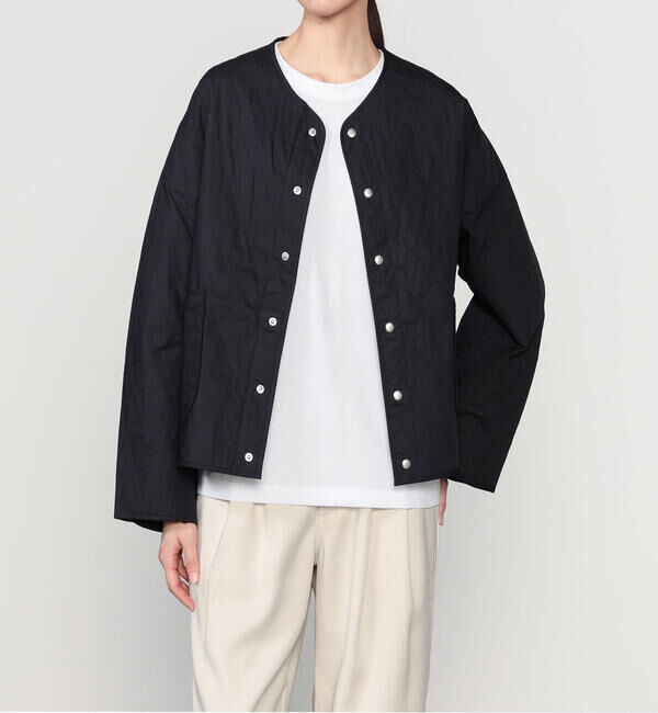 ORCIVAL「ORCIVAL | コットンタイプライター ノーカラーパインピングジャケット MEN」|ブルゾン・スタジャン|DKNAVY