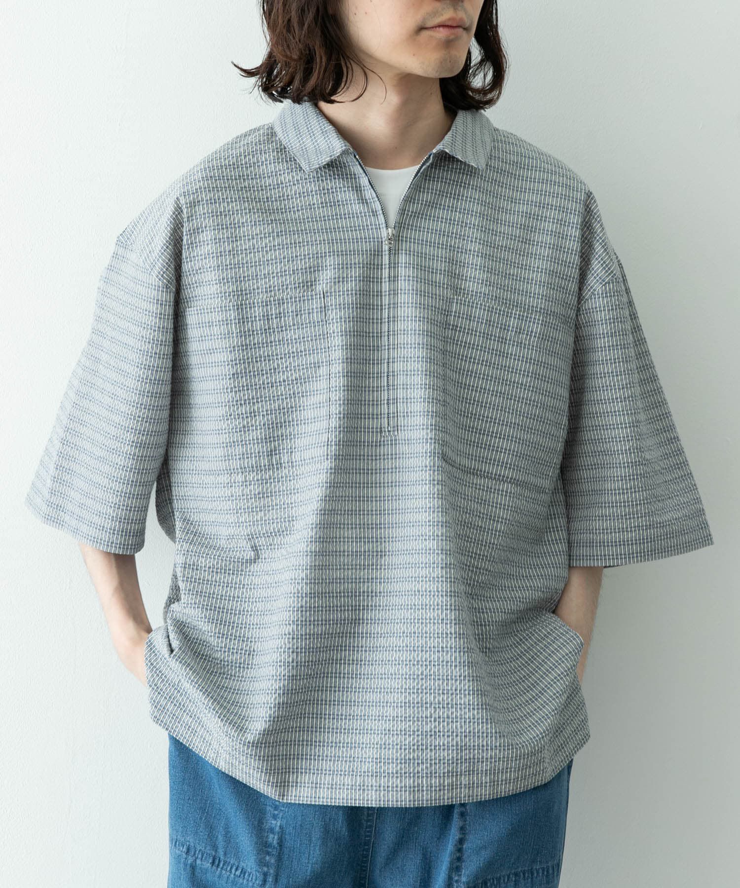 Sonny Label 「シアサッカーハーフジッププルオーバー」|シャツ・ブラウス|