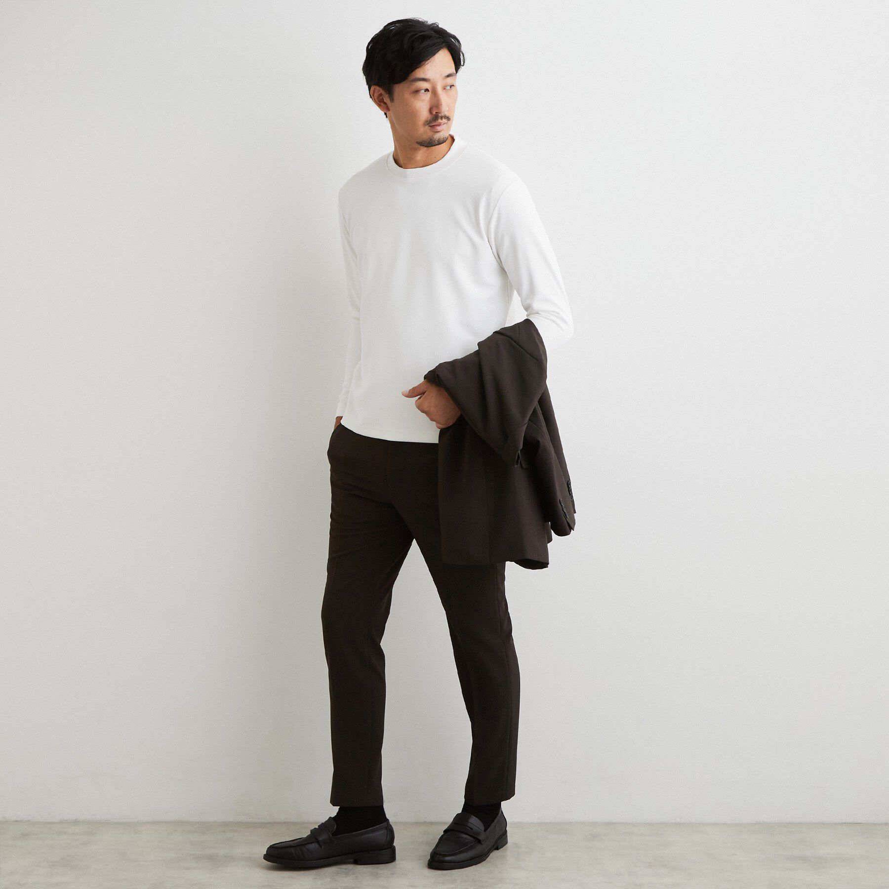 THE SHOP TK「【ジャケットインにおすすめ】ビジネス長袖Tシャツ 洗濯機OK／襟高」|Tシャツ・カットソー|