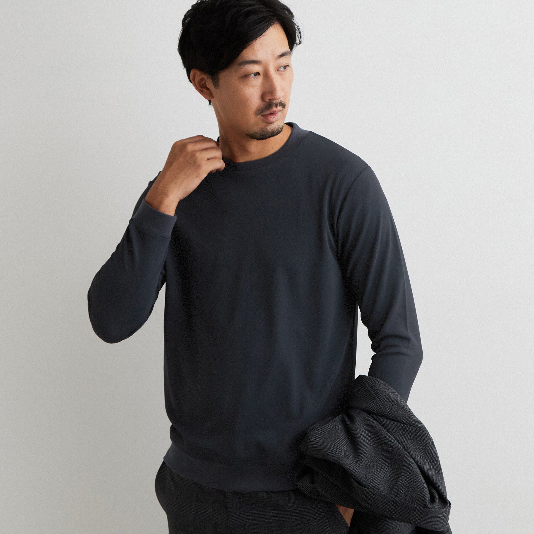 THE SHOP TK「【ジャケットインにおすすめ】ビジネス長袖Tシャツ 洗濯機OK／襟高」|Tシャツ・カットソー|ネイビー(094)