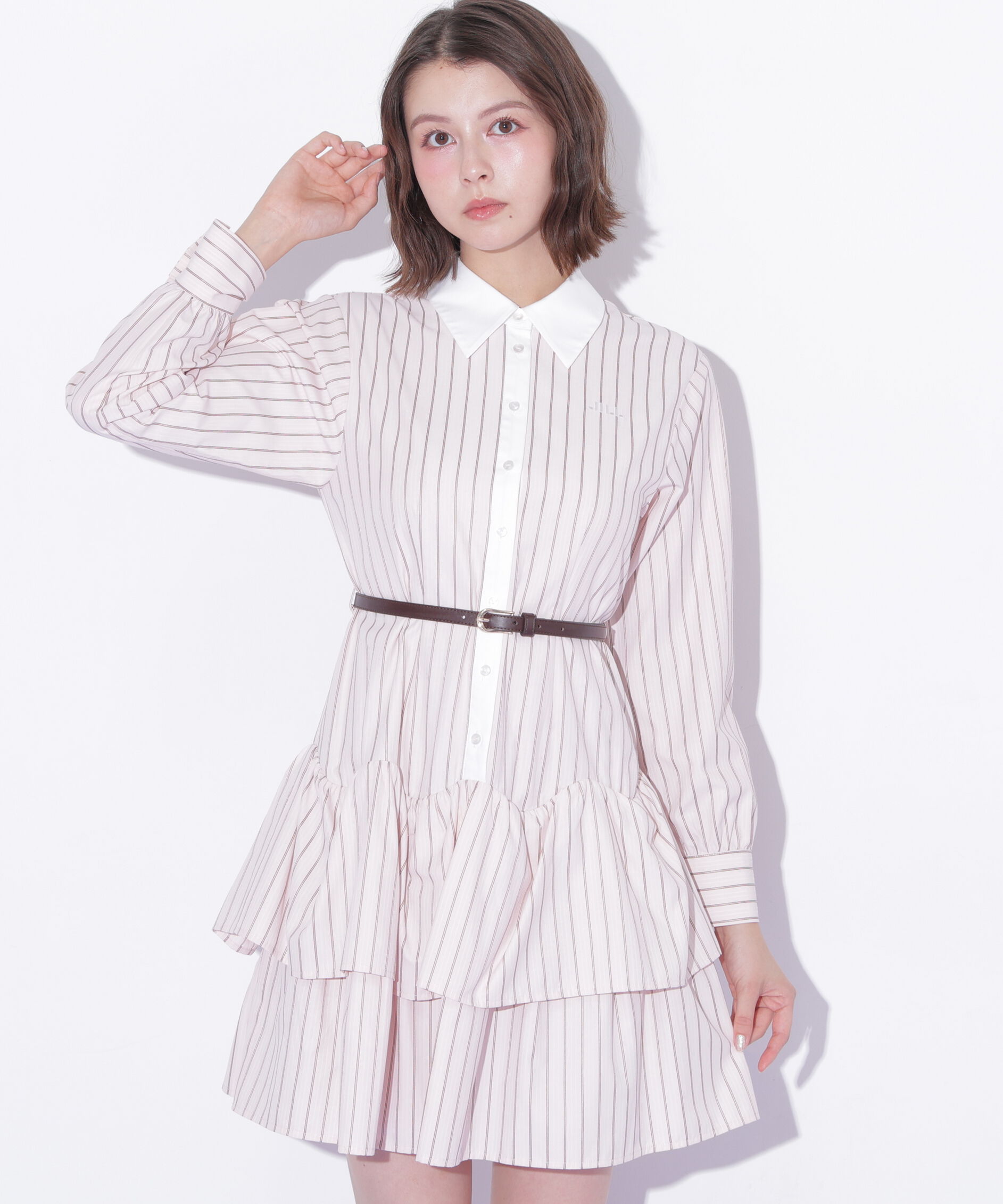  「ベルト付きミニシャツワンピース」|ワンピース|ピンクストラ 1