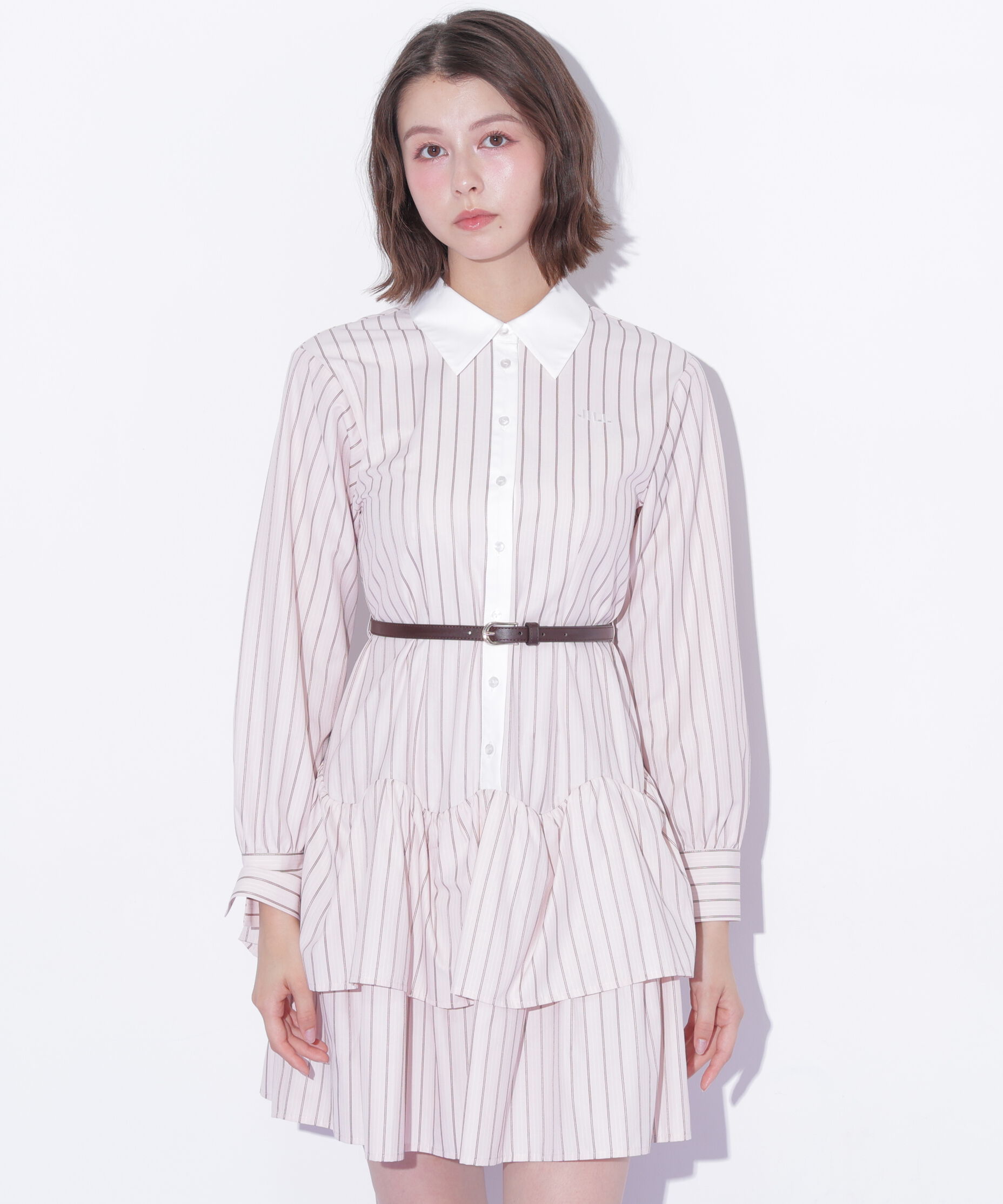  「ベルト付きミニシャツワンピース」|ワンピース|