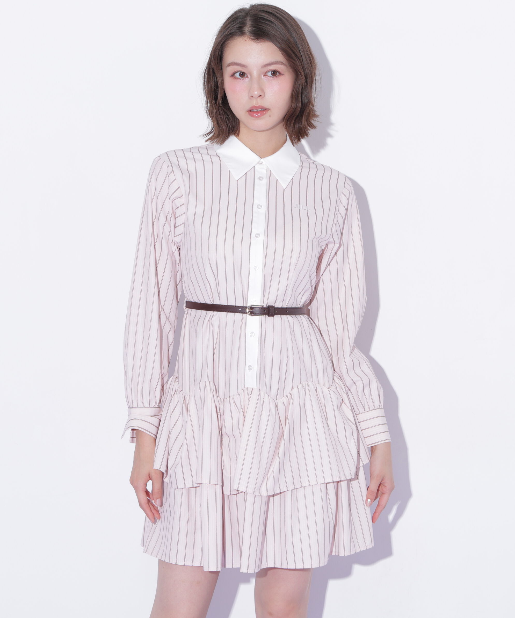  「ベルト付きミニシャツワンピース」|ワンピース|