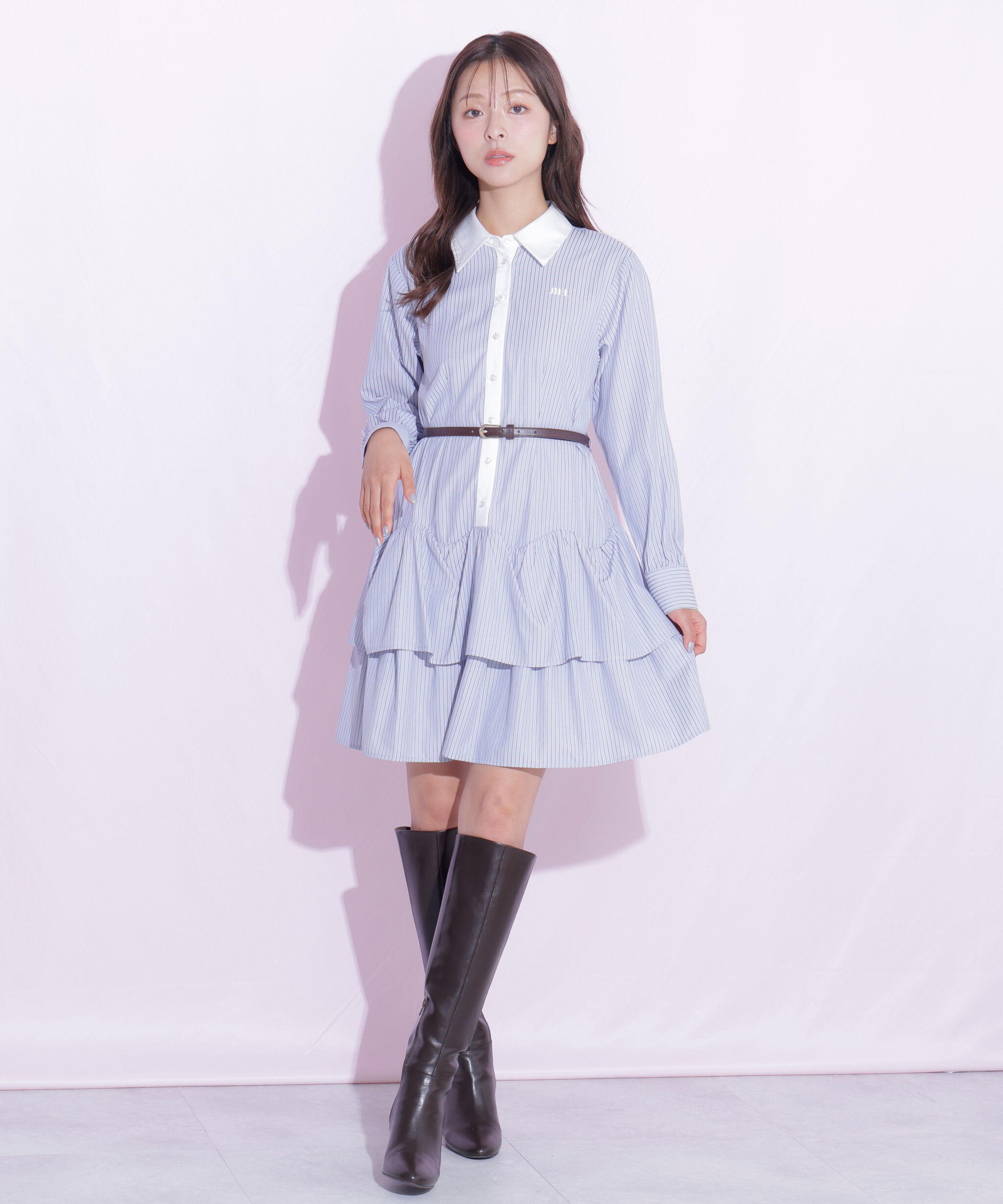  「ベルト付きミニシャツワンピース」|ワンピース|