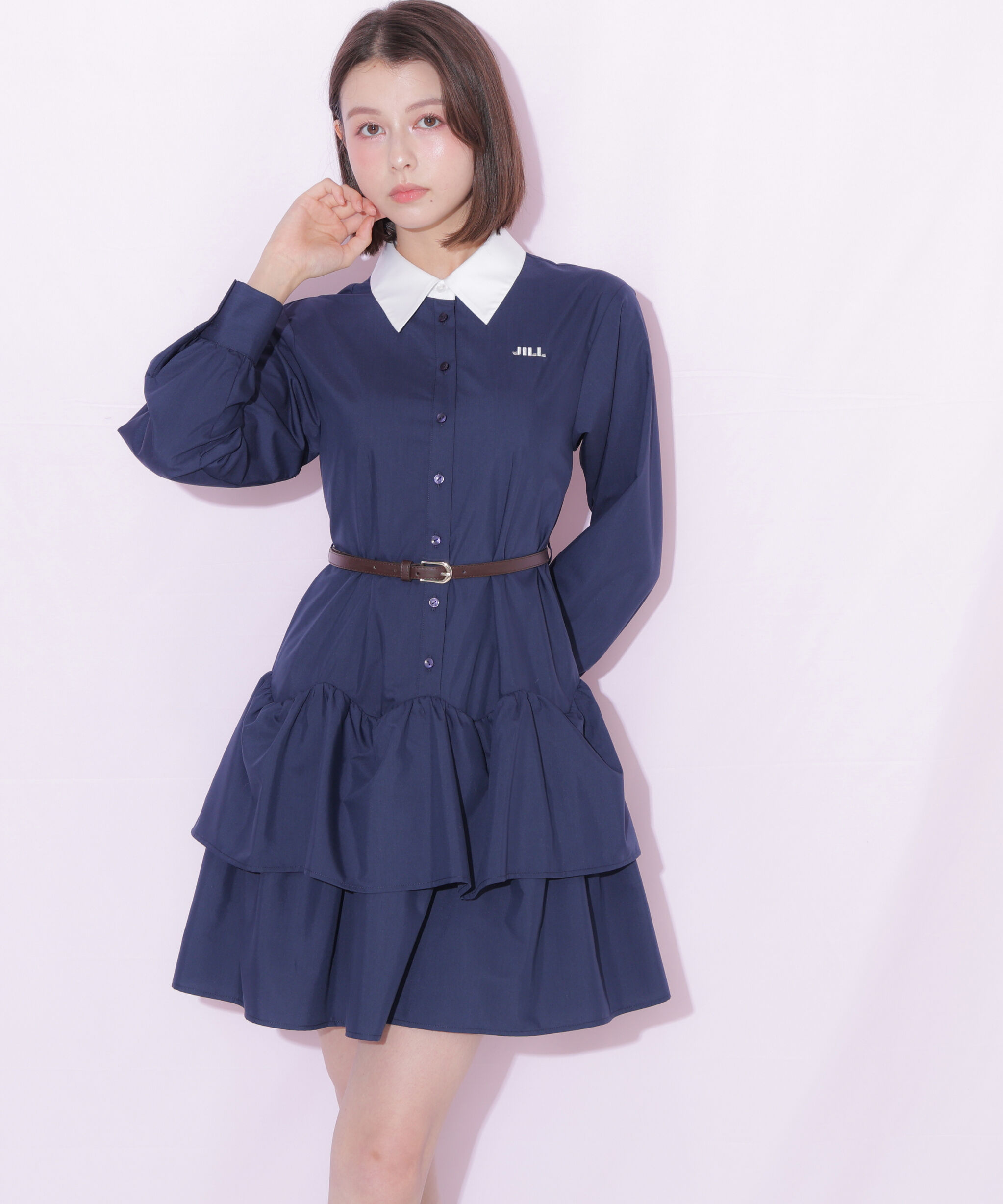  「ベルト付きミニシャツワンピース」|ワンピース|
