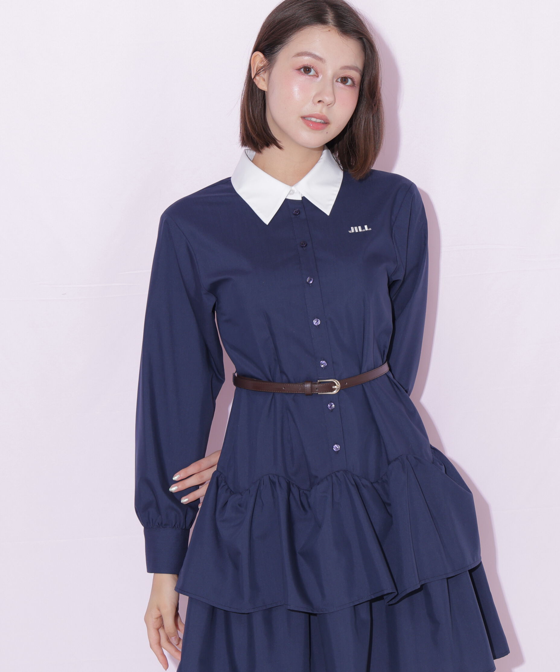  「ベルト付きミニシャツワンピース」|ワンピース|