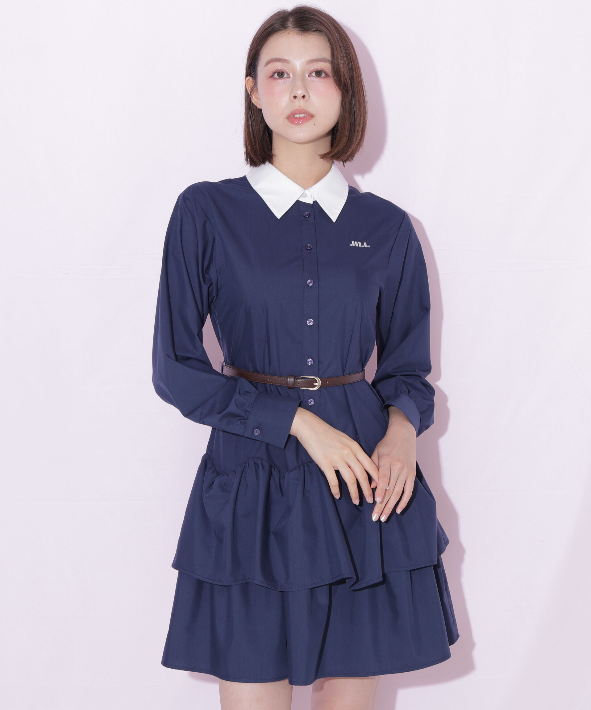  「ベルト付きミニシャツワンピース」|ワンピース|