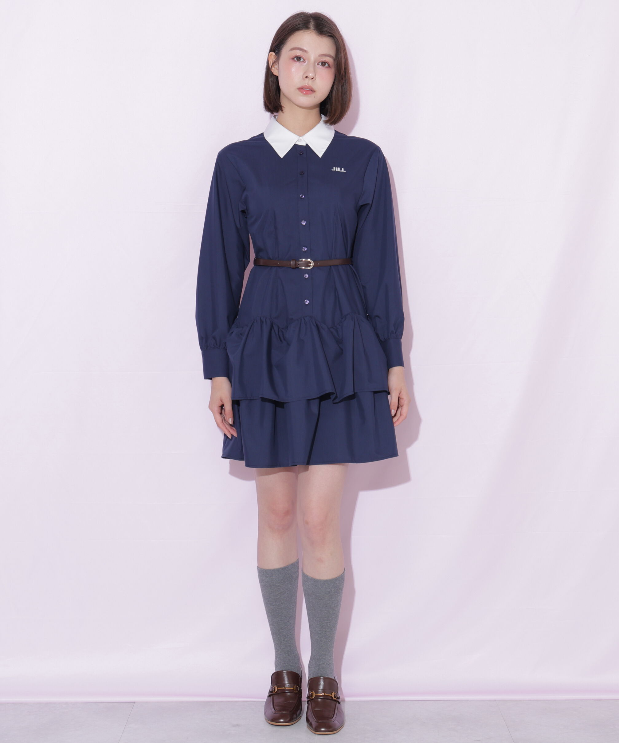  「ベルト付きミニシャツワンピース」|ワンピース|