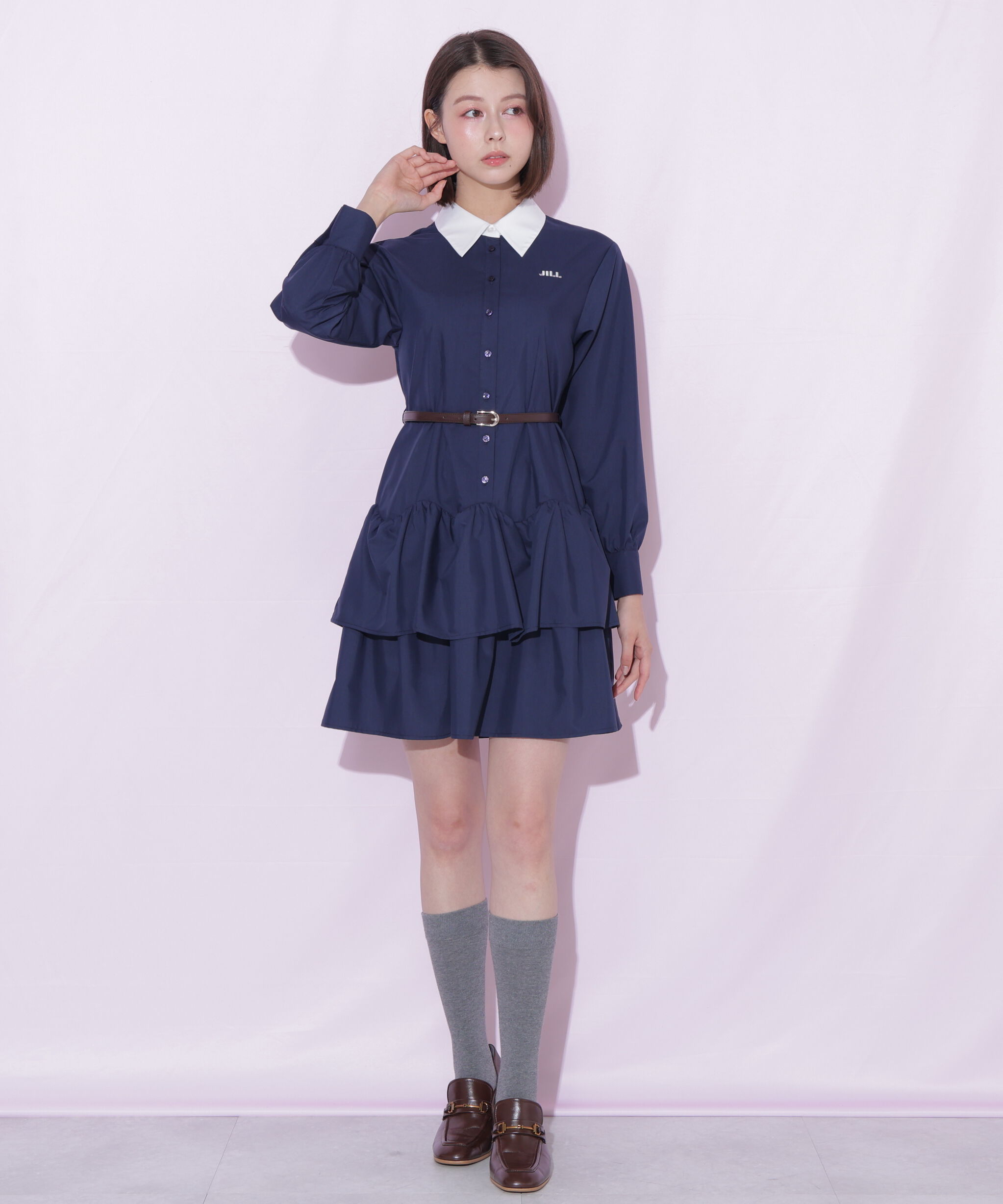  「ベルト付きミニシャツワンピース」|ワンピース|