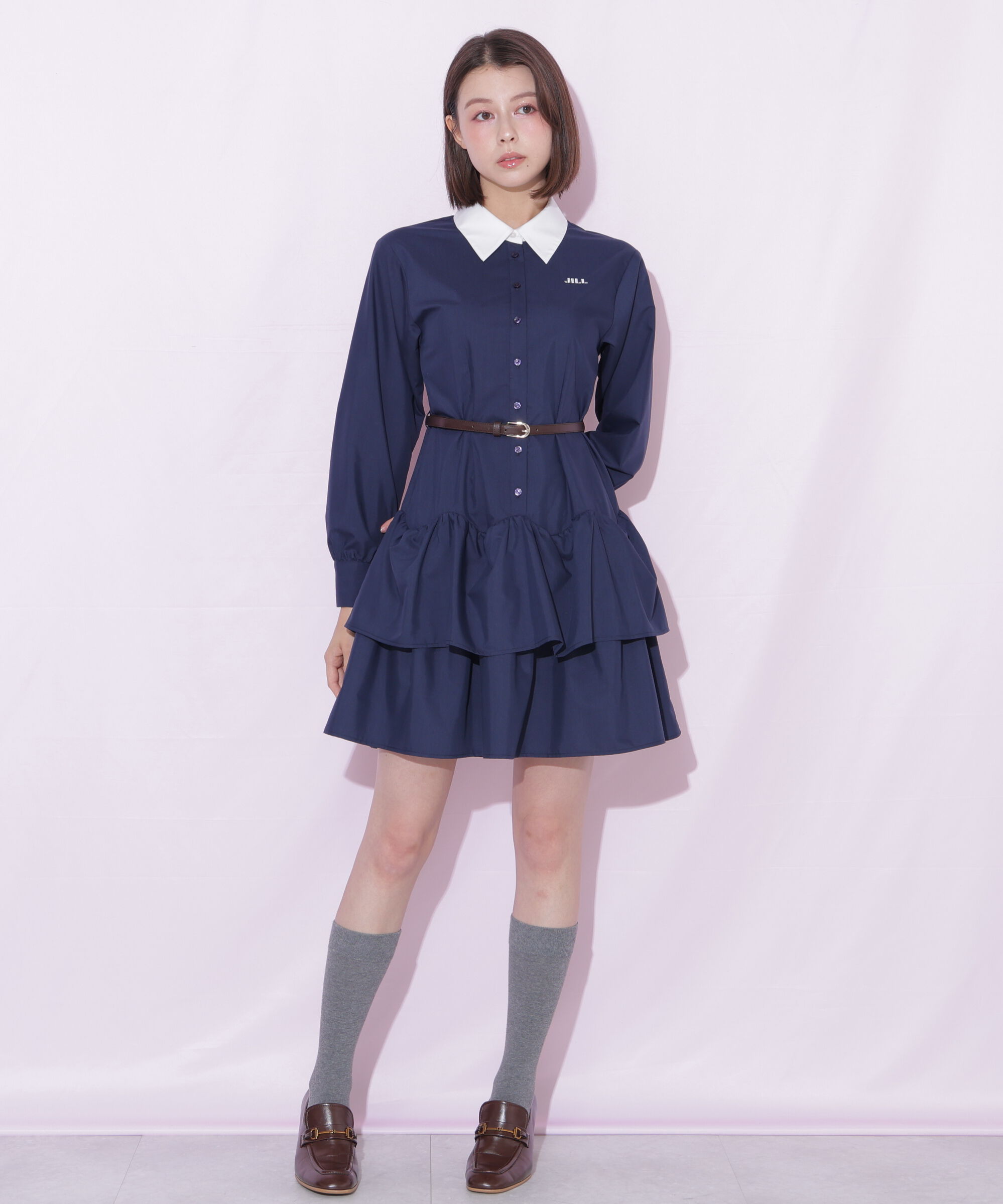 「ベルト付きミニシャツワンピース」|ワンピース|
