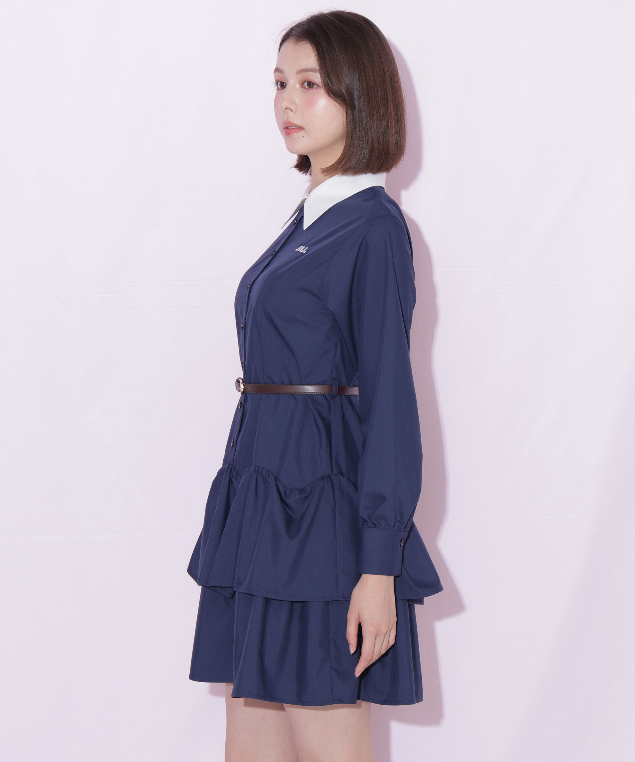  「ベルト付きミニシャツワンピース」|ワンピース|