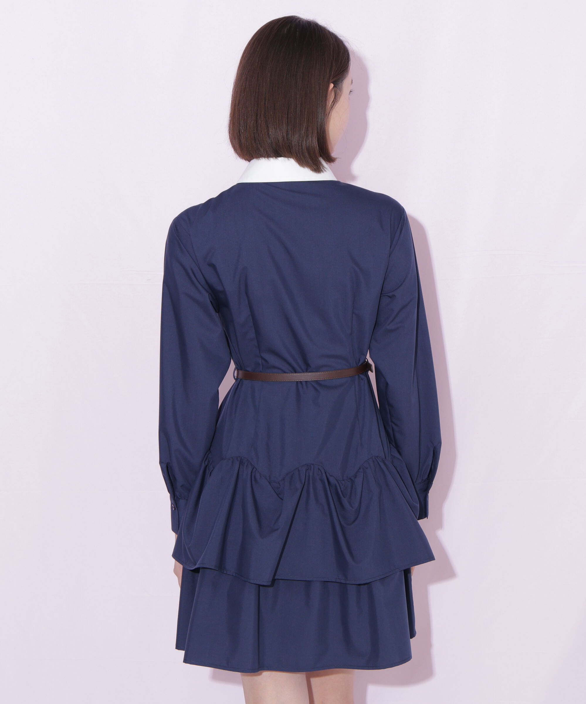  「ベルト付きミニシャツワンピース」|ワンピース|