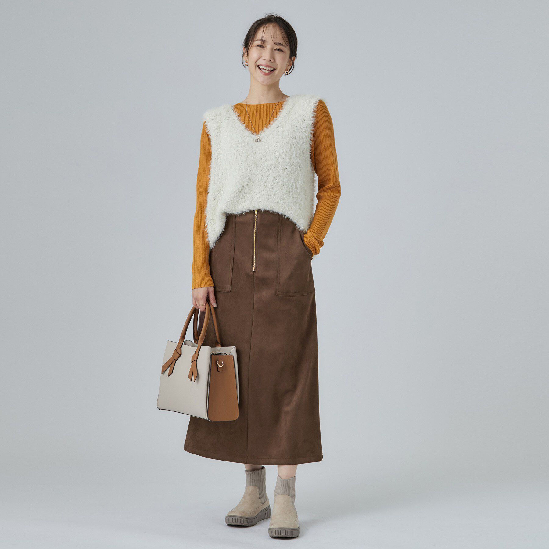 SHOO･LA･RUE「【ストレッチ】フェイクスウェード フロントジップ ベイカースカート」|スカート|