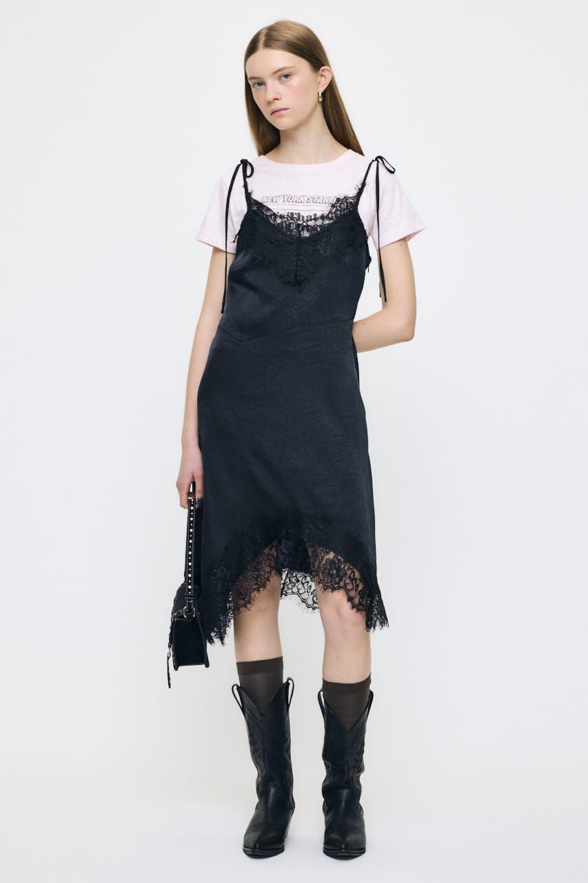 MOUSSY「ASYMMETRY SATIN ドレス」|ワンピース|BLK