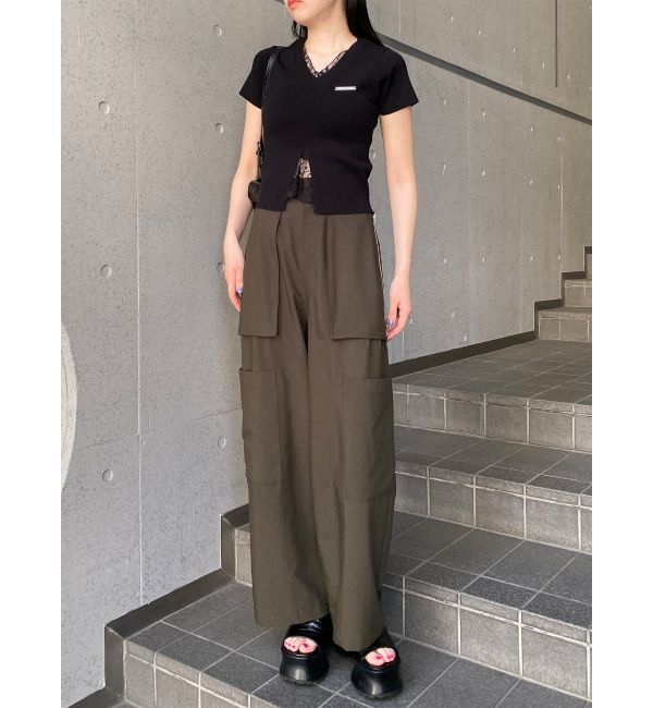 MURUA「レースレイヤードVネックハーフニット」|ニット・セーター|