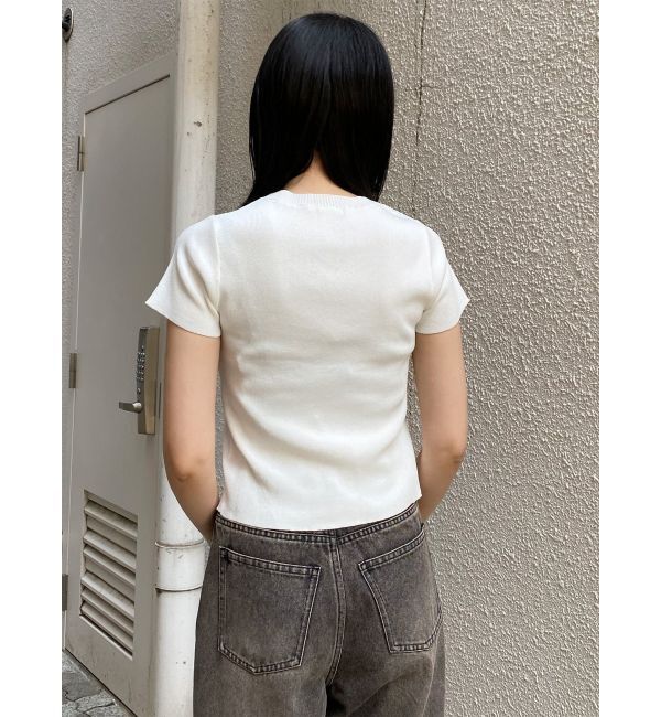 MURUA「レースレイヤードVネックハーフニット」|ニット・セーター|